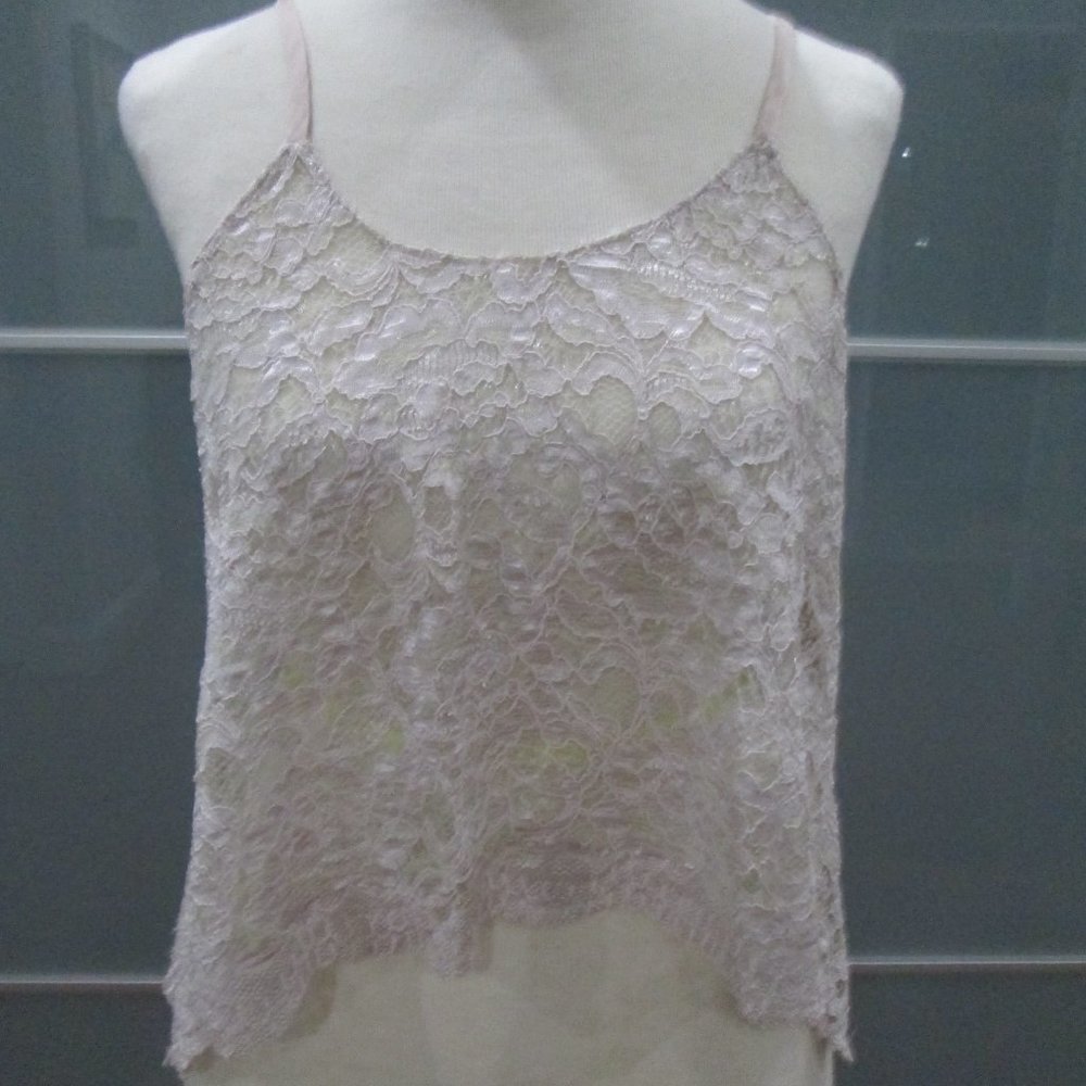 Alexis Cropped Spaghetti Strap Sheer Lace Tank